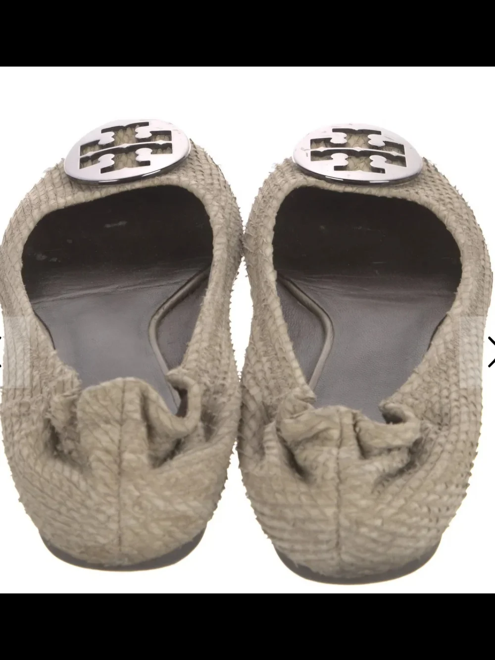 Tory Burch Taupe Snakeskin Ballet Flat with Silver Logo Emblem